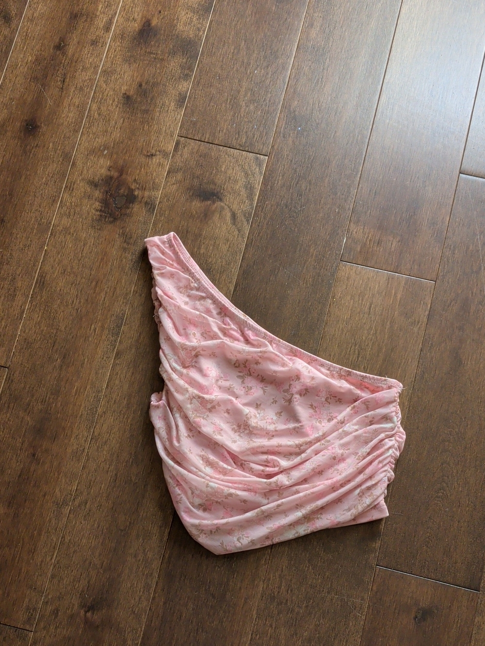 Pink Floral One-Shoulder Ruched Top